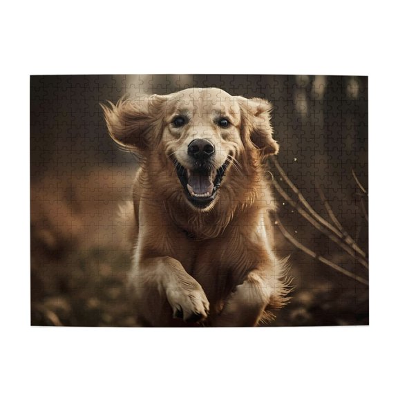 500-Piece Wooden Jigsaw Puzzle for Adults - Golden Retriever Running Fast , Fun & Relaxing Family Game, No-Dust Interlocking Pieces, Perfect Wall Decor & Holiday Gift
