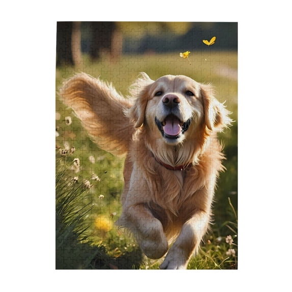 500-Piece Wooden Jigsaw Puzzle for Adults - Golden Retriever Running Field Butterfly , Fun & Relaxing Family Game, No-Dust Interlocking Pieces, Perfect Wall Decor & Holiday Gift
