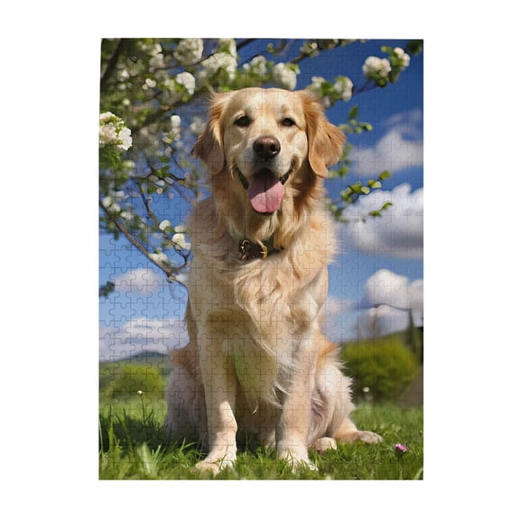 500-Piece Wooden Jigsaw Puzzle for Adults - Golden Retriever Spring Flowers , Fun & Relaxing Family Game, No-Dust Interlocking Pieces, Perfect Wall Decor & Holiday Gift