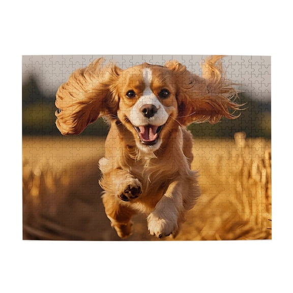 500-Piece Wooden Jigsaw Puzzle for Adults - Happy Spaniel Running Field , Fun & Relaxing Family Game, No-Dust Interlocking Pieces, Perfect Wall Decor & Holiday Gift