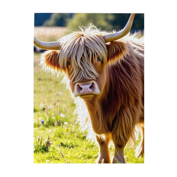 500-Piece Wooden Jigsaw Puzzle for Adults - Highland Cow Horns Grass Fur , Fun & Relaxing Family Game, No-Dust Interlocking Pieces, Perfect Wall Decor & Holiday Gift