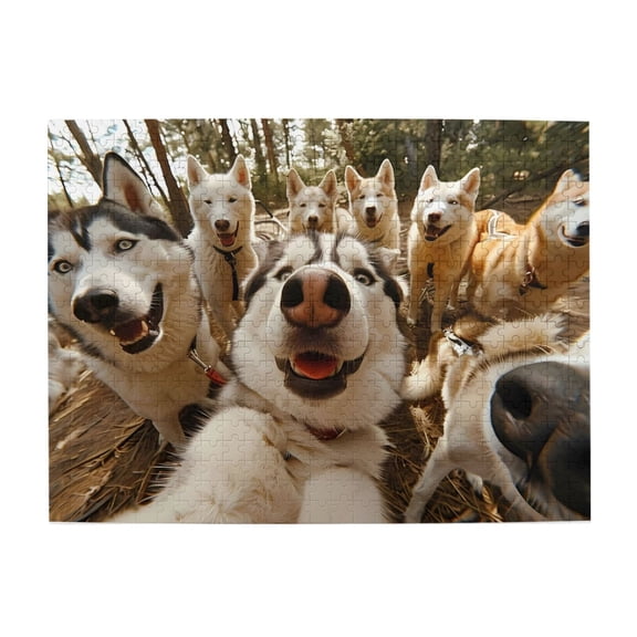 500-Piece Wooden Jigsaw Puzzle for Adults - Husky Gathering Forest , Fun & Relaxing Family Game, No-Dust Interlocking Pieces, Perfect Wall Decor & Holiday Gift