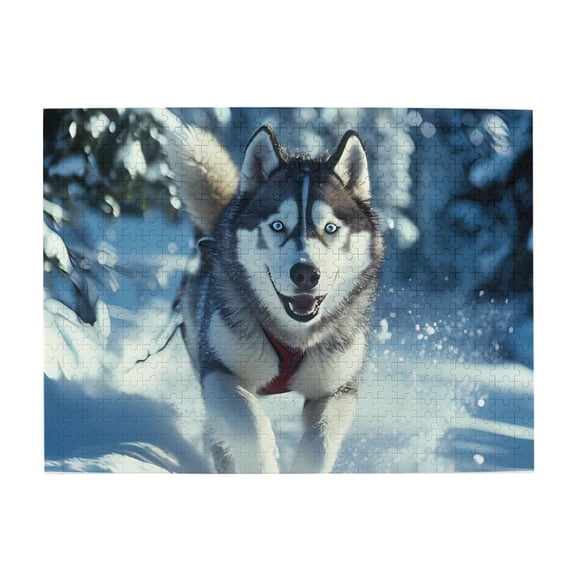 500-Piece Wooden Jigsaw Puzzle for Adults - Husky Running Through Snow , Fun & Relaxing Family Game, No-Dust Interlocking Pieces, Perfect Wall Decor & Holiday Gift