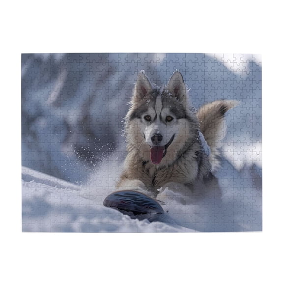 500-Piece Wooden Jigsaw Puzzle for Adults - Husky Snow Mountain Run , Fun & Relaxing Family Game, No-Dust Interlocking Pieces, Perfect Wall Decor & Holiday Gift