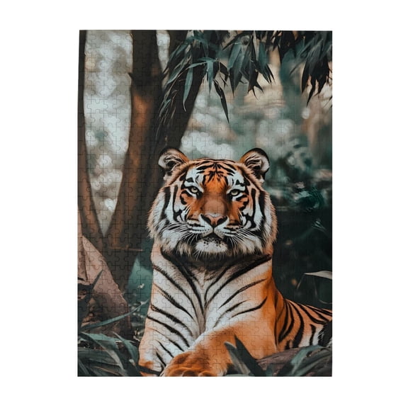 500-Piece Wooden Jigsaw Puzzle for Adults - Jungle Wild Animal Tiger , Fun & Relaxing Family Game, No-Dust Interlocking Pieces, Perfect Wall Decor & Holiday Gift