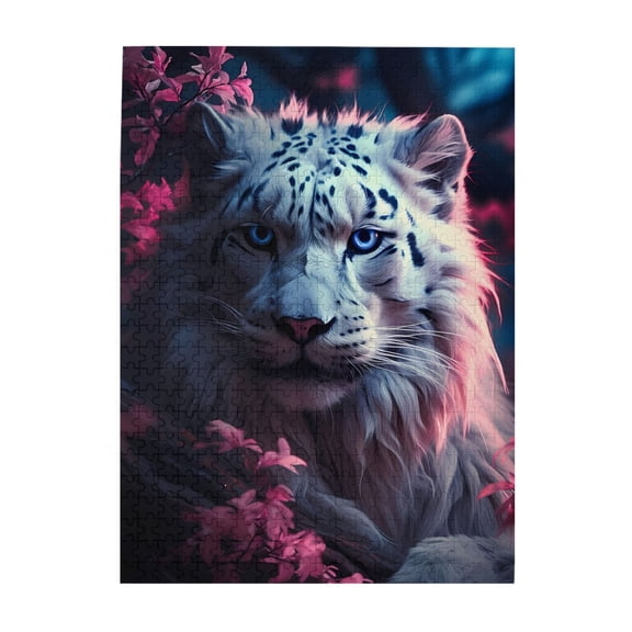 500-Piece Wooden Jigsaw Puzzle for Adults - Leopard Blue Eyes Pink Leaves , Fun & Relaxing Interlocking No-Dust Puzzle for Family, Home Decor & Holiday Gifts