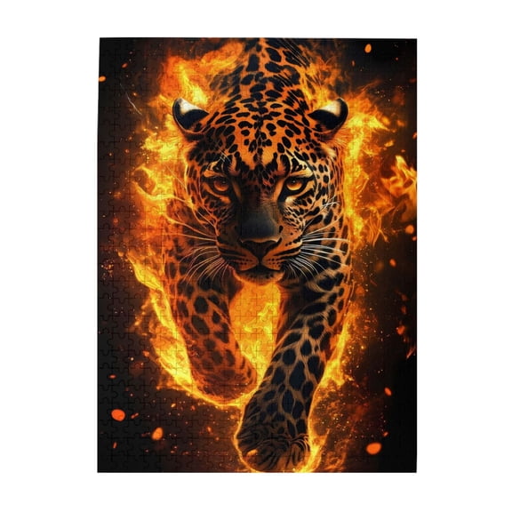 500-Piece Wooden Jigsaw Puzzle for Adults - Leopard Fire Inferno Predator , Fun & Relaxing Interlocking No-Dust Puzzle for Family, Home Decor & Holiday Gifts