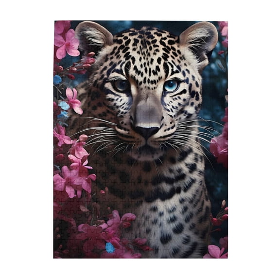 500-Piece Wooden Jigsaw Puzzle for Adults - Leopard Pattern Flowers Eyes , Fun & Relaxing Interlocking No-Dust Puzzle for Family, Home Decor & Holiday Gifts