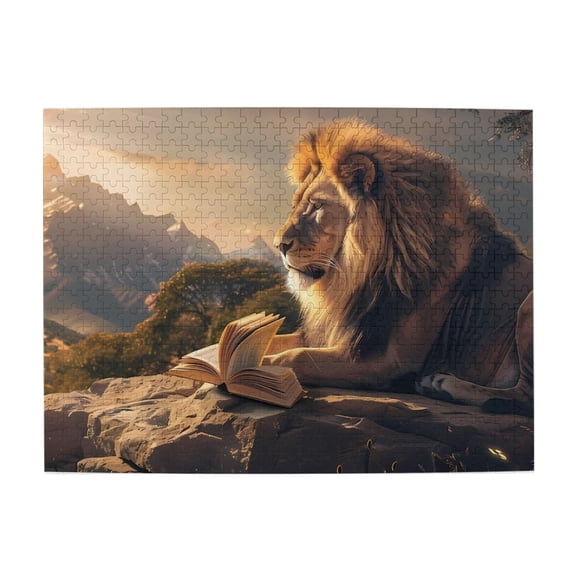 500-Piece Wooden Jigsaw Puzzle for Adults - Lion Reading Book Nature , Fun & Relaxing Family Game, No-Dust Interlocking Pieces, Perfect Wall Decor & Holiday Gift