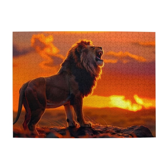 500-Piece Wooden Jigsaw Puzzle for Adults - Lion Roaring Sunset Pride Rock , Fun & Relaxing Family Game, No-Dust Interlocking Pieces, Perfect Wall Decor & Holiday Gift