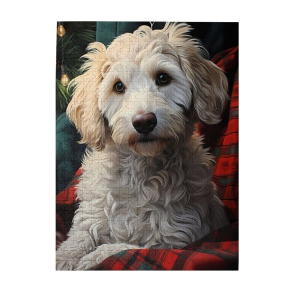500-Piece Wooden Jigsaw Puzzle for Adults - Poodle Christmas Plaid Pine , Fun & Relaxing Family Game, No-Dust Interlocking Pieces, Perfect Wall Decor & Holiday Gift