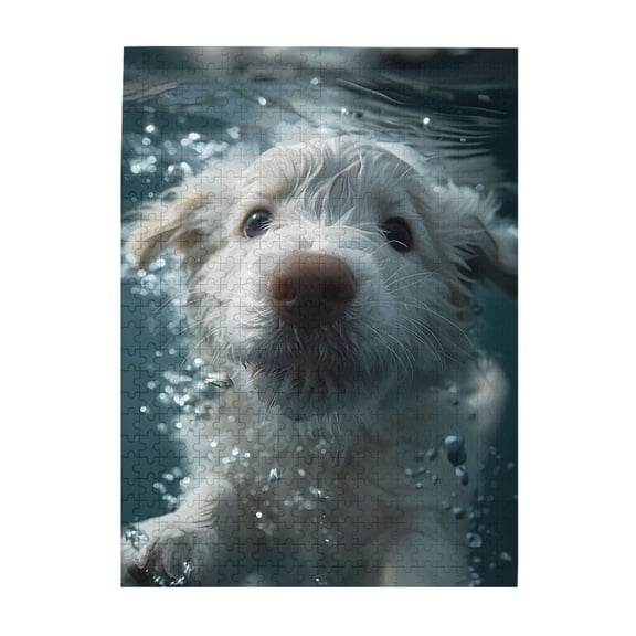 500-Piece Wooden Jigsaw Puzzle for Adults - Puppy Underwater Bubbles Cute , Fun & Relaxing Interlocking No-Dust Puzzle for Family, Home Decor & Holiday Gifts