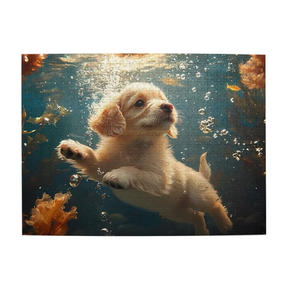 500-Piece Wooden Jigsaw Puzzle for Adults - Puppy Underwater Bubbles Seaweed , Fun & Relaxing Family Game, No-Dust Interlocking Pieces, Perfect Wall Decor & Holiday Gift
