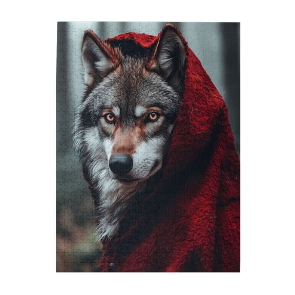 500-Piece Wooden Jigsaw Puzzle for Adults - Red Hood Wolf Orange Eyes , Fun & Relaxing Interlocking No-Dust Puzzle for Family, Home Decor & Holiday Gifts