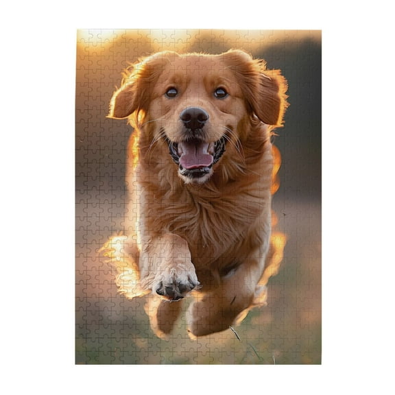 500-Piece Wooden Jigsaw Puzzle for Adults - Retriever Run Jump Sunlight , Fun & Relaxing Interlocking No-Dust Puzzle for Family, Home Decor & Holiday Gifts