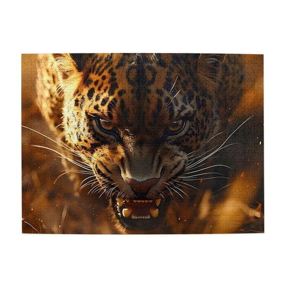 500-Piece Wooden Jigsaw Puzzle for Adults - Roaring Leopard Intense Stare , Fun & Relaxing Interlocking No-Dust Puzzle for Family, Home Decor & Holiday Gifts