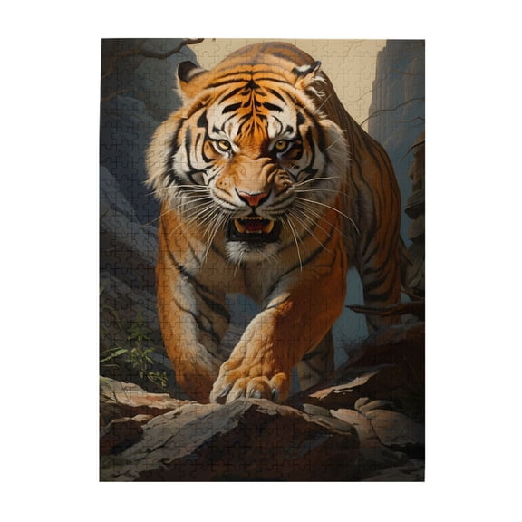 500-Piece Wooden Jigsaw Puzzle for Adults - Roaring Tiger In Wilderness , Fun & Relaxing Family Game, No-Dust Interlocking Pieces, Perfect Wall Decor & Holiday Gift