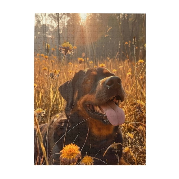 500-Piece Wooden Jigsaw Puzzle for Adults - Rottweiler In Meadow Sunlight , Fun & Relaxing Family Game, No-Dust Interlocking Pieces, Perfect Wall Decor & Holiday Gift