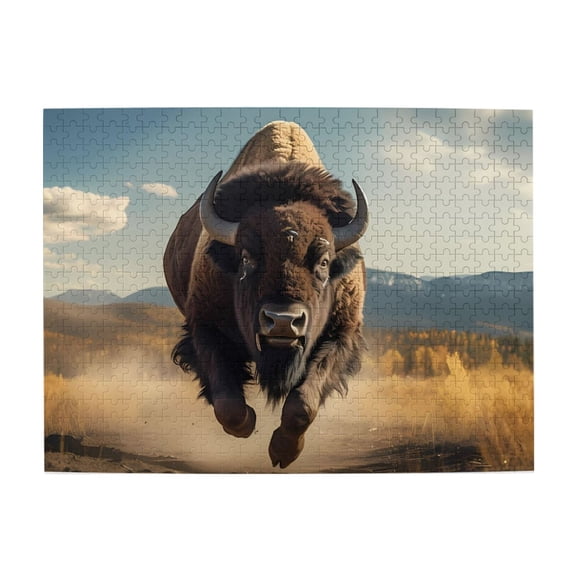 500-Piece Wooden Jigsaw Puzzle for Adults - Running Buffalo Nature Sky , Fun & Relaxing Family Game, No-Dust Interlocking Pieces, Perfect Wall Decor & Holiday Gift