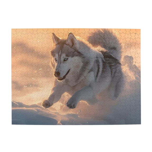 500-Piece Wooden Jigsaw Puzzle for Adults - Running Husky In Snow , Fun & Relaxing Family Game, No-Dust Interlocking Pieces, Perfect Wall Decor & Holiday Gift