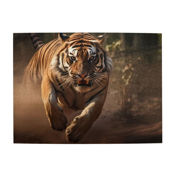 500-Piece Wooden Jigsaw Puzzle for Adults - Running Tiger Wild Feline , Fun & Relaxing Family Game, No-Dust Interlocking Pieces, Perfect Wall Decor & Holiday Gift