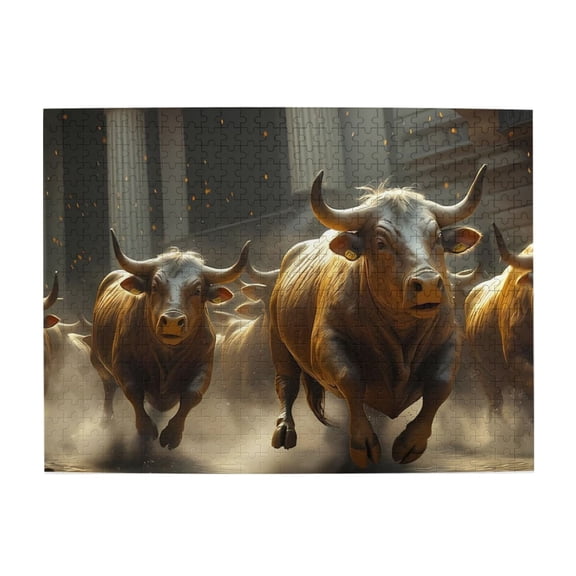 500-Piece Wooden Jigsaw Puzzle for Adults - Rushing Bulls Golden Light , Fun & Relaxing Interlocking No-Dust Puzzle for Family, Home Decor & Holiday Gifts