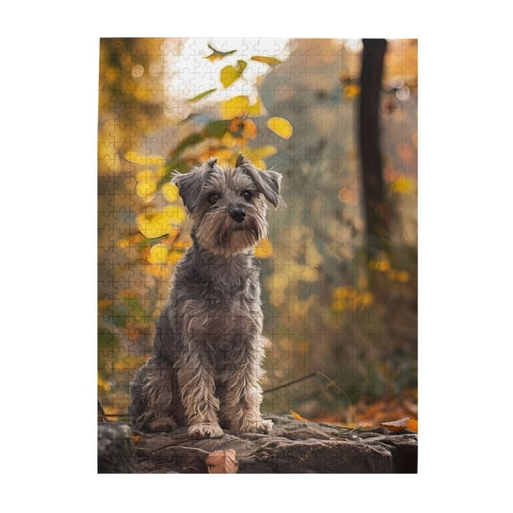 500-Piece Wooden Jigsaw Puzzle for Adults - Schnauzer Autumn Forest Leaves , Fun & Relaxing Family Game, No-Dust Interlocking Pieces, Perfect Wall Decor & Holiday Gift