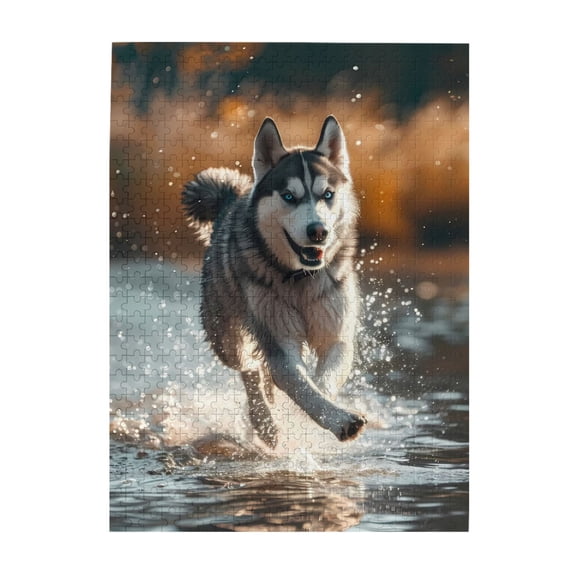 500-Piece Wooden Jigsaw Puzzle for Adults - Siberian Husky Splashing Water , Fun & Relaxing Family Game, No-Dust Interlocking Pieces, Perfect Wall Decor & Holiday Gift