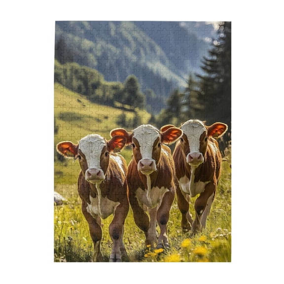 500-Piece Wooden Jigsaw Puzzle for Adults - Three Calves Meadow Mountains , Fun & Relaxing Family Game, No-Dust Interlocking Pieces, Perfect Wall Decor & Holiday Gift