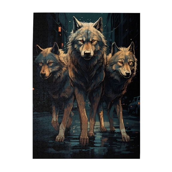 500-Piece Wooden Jigsaw Puzzle for Adults - Three Wolves City Night , Fun & Relaxing Interlocking No-Dust Puzzle for Family, Home Decor & Holiday Gifts