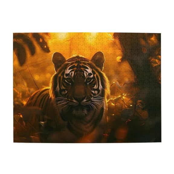 500-Piece Wooden Jigsaw Puzzle for Adults - Tiger Face Jungle Sunlight , Fun & Relaxing Family Game, No-Dust Interlocking Pieces, Perfect Wall Decor & Holiday Gift