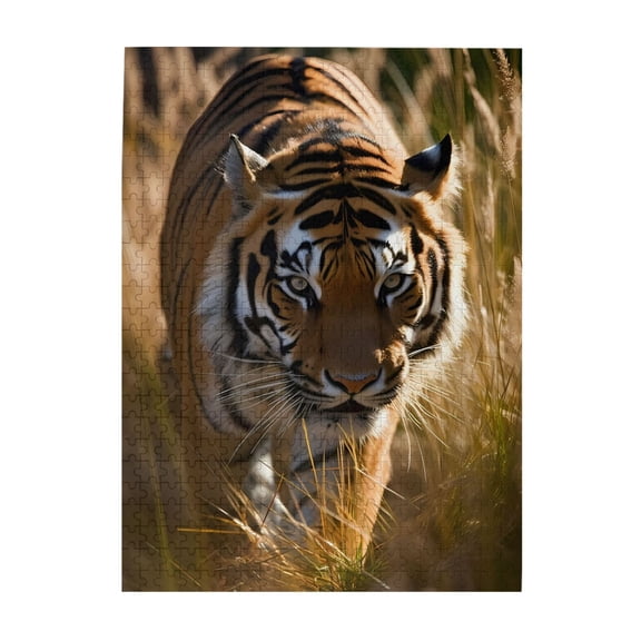 500-Piece Wooden Jigsaw Puzzle for Adults - Tiger In Grassland Sunlight , Fun & Relaxing Family Game, No-Dust Interlocking Pieces, Perfect Wall Decor & Holiday Gift