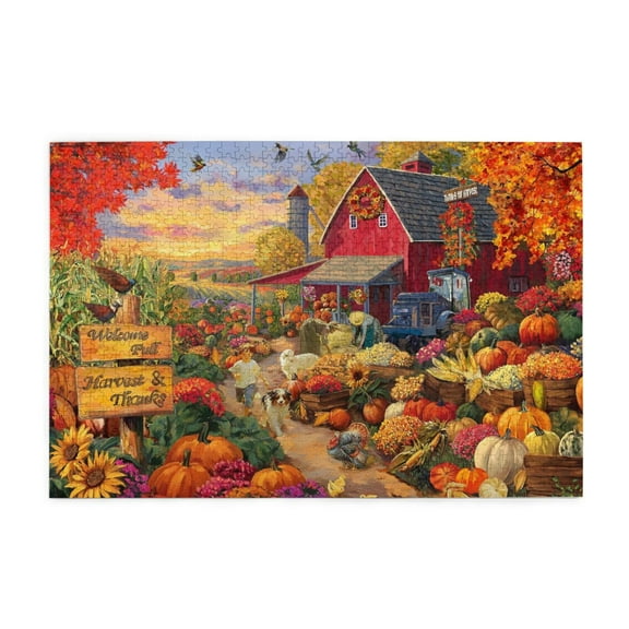 500 Piece Wooden Jigsaw Puzzle For Adults – Vibrant Autumn Harvest Farm, Challenging Fun & Relaxing Stress Relief, Brain Exercise, Ideal Gift For Family, Home Decor.