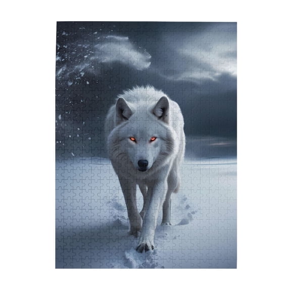 500-Piece Wooden Jigsaw Puzzle for Adults - White Arctic Wolf Glowing Eyes , Fun & Relaxing Interlocking No-Dust Puzzle for Family, Home Decor & Holiday Gifts