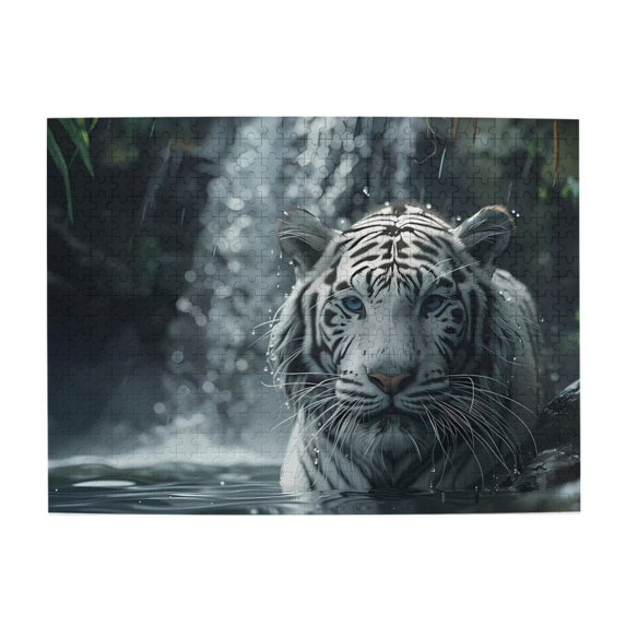 500-Piece Wooden Jigsaw Puzzle for Adults - White Tiger Waterfall Jungle , Fun & Relaxing Family Game, No-Dust Interlocking Pieces, Perfect Wall Decor & Holiday Gift