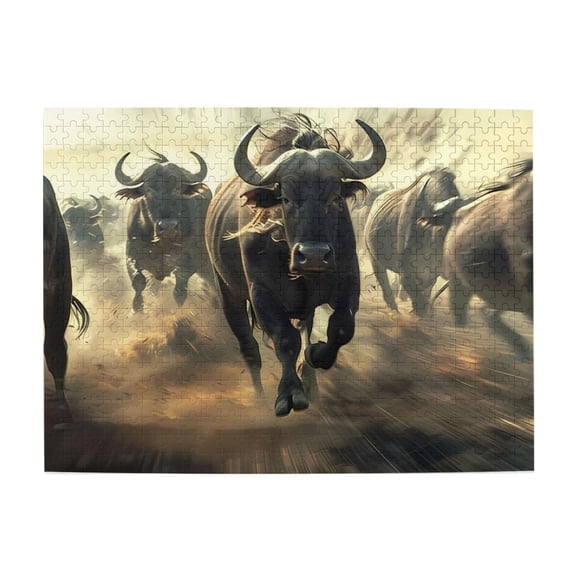 500-Piece Wooden Jigsaw Puzzle for Adults - Wildebeest Herd Run Migration , Fun & Relaxing Interlocking No-Dust Puzzle for Family, Home Decor & Holiday Gifts