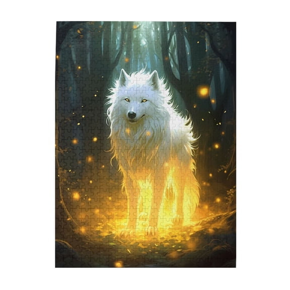 500-Piece Wooden Jigsaw Puzzle for Adults - Wolf Forest Light Glow Magic , Fun & Relaxing Family Game, No-Dust Interlocking Pieces, Perfect Wall Decor & Holiday Gift