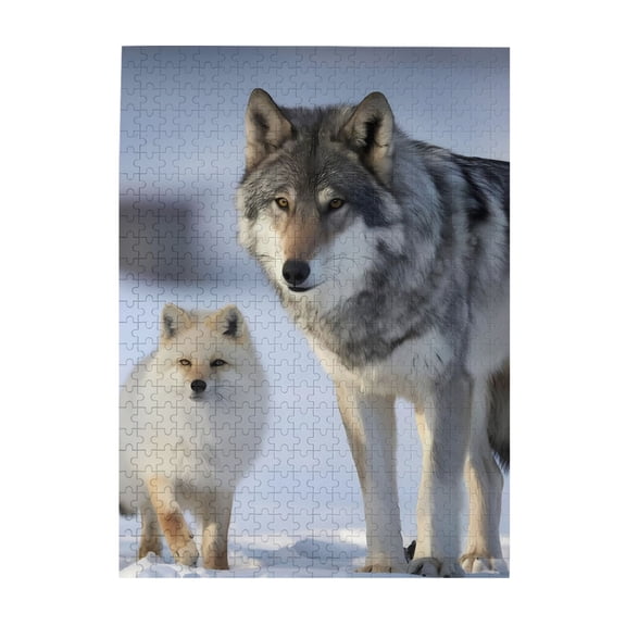 500-Piece Wooden Jigsaw Puzzle for Adults - Wolf Foxes Wildlife Winter , Fun & Relaxing Family Game, No-Dust Interlocking Pieces, Perfect Wall Decor & Holiday Gift