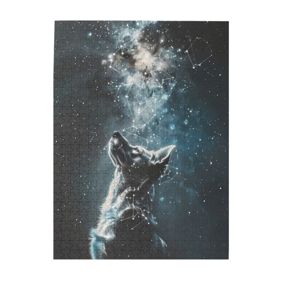 500-Piece Wooden Jigsaw Puzzle for Adults - Wolf Galactic Constellationsss , Fun & Relaxing Interlocking No-Dust Puzzle for Family, Home Decor & Holiday Gifts