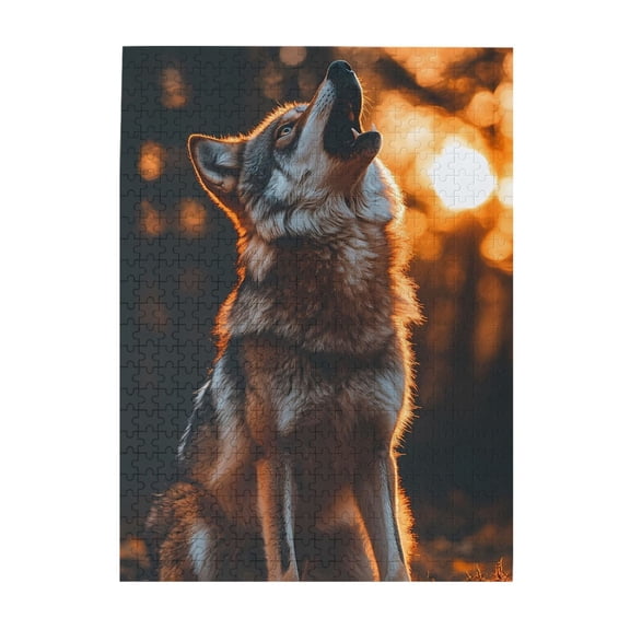 500-Piece Wooden Jigsaw Puzzle for Adults - Wolf Howling Call Setting Sun , Fun & Relaxing Interlocking No-Dust Puzzle for Family, Home Decor & Holiday Gifts