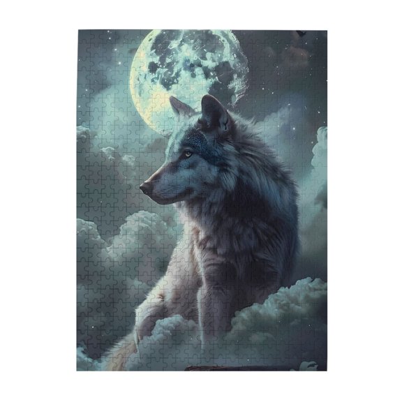 500-Piece Wooden Jigsaw Puzzle for Adults - Wolf Moon Clouds Sky Stars , Fun & Relaxing Family Game, No-Dust Interlocking Pieces, Perfect Wall Decor & Holiday Gift