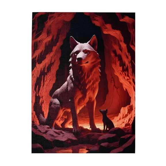 500-Piece Wooden Jigsaw Puzzle for Adults - Wolf Pup Cave Pool Glow , Fun & Relaxing Interlocking No-Dust Puzzle for Family, Home Decor & Holiday Gifts