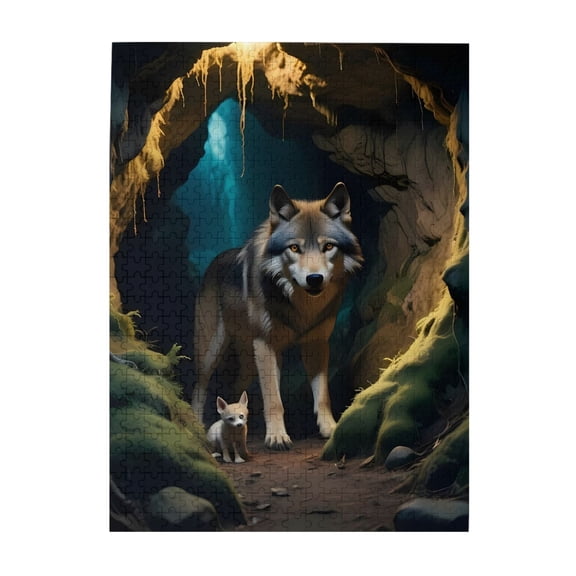 500-Piece Wooden Jigsaw Puzzle for Adults - Wolf Pup Den Light Moss , Fun & Relaxing Interlocking No-Dust Puzzle for Family, Home Decor & Holiday Gifts