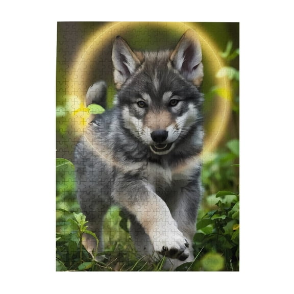 500-Piece Wooden Jigsaw Puzzle for Adults - Wolf Pup Forest Aura Greenery , Fun & Relaxing Family Game, No-Dust Interlocking Pieces, Perfect Wall Decor & Holiday Gift
