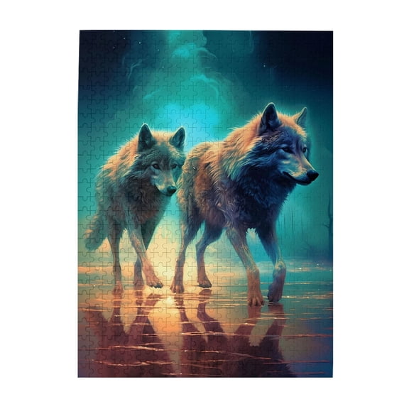 500-Piece Wooden Jigsaw Puzzle for Adults - Wolves Twilight Reflections , Fun & Relaxing Interlocking No-Dust Puzzle for Family, Home Decor & Holiday Gifts