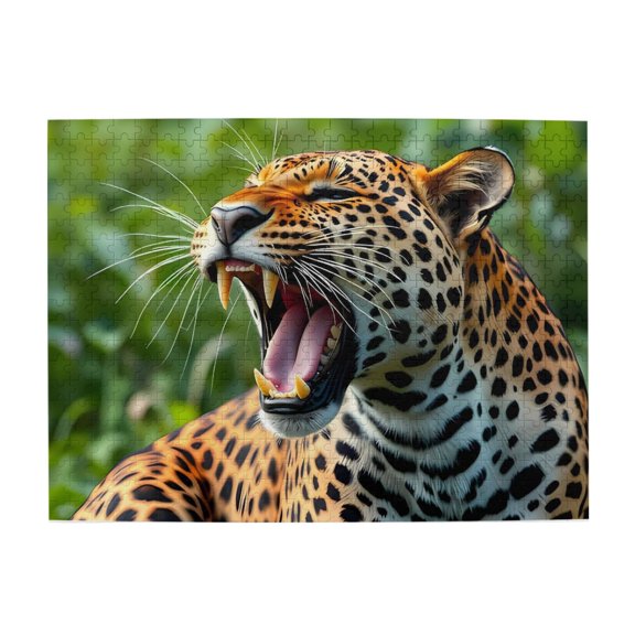500-Piece Wooden Jigsaw Puzzle for Adults - Yawning Leopard Fangs Teeth , Fun & Relaxing Family Game, No-Dust Interlocking Pieces, Perfect Wall Decor & Holiday Gift