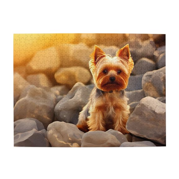 500-Piece Wooden Jigsaw Puzzle for Adults - Yorkie Rocks GoldenHour , Fun & Relaxing Family Game, No-Dust Interlocking Pieces, Perfect Wall Decor & Holiday Gift