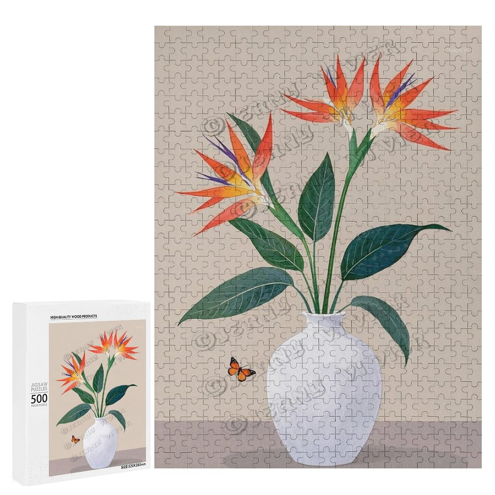 500 Piece Wooden Jigsaw Puzzle Bird of Paradise, Stunning Floral