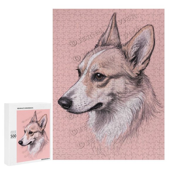 500 Piece Wooden Jigsaw Puzzle Corgi Dog Portrait | Ideal Gift for Dog Lovers & Pet Owners | Challenging & Fun Puzzle | Corgi Dog Art | 21" x 15"