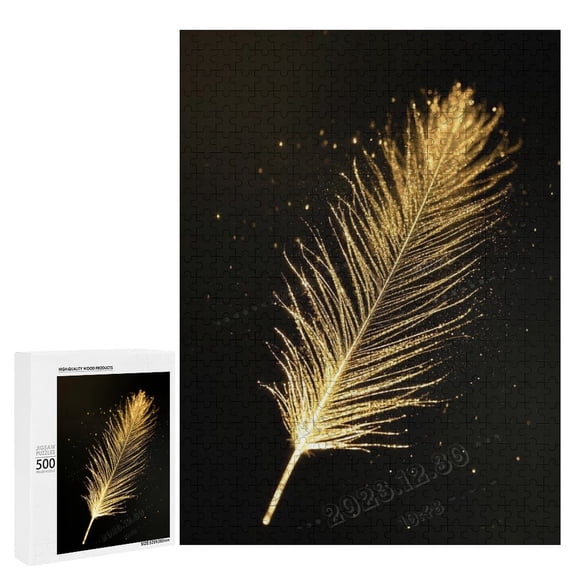 500 Piece Wooden Jigsaw Puzzle Stunning Feather with Black Background | Relaxing & Enjoyable Puzzle for Adults & Puzzle Enthusiasts | 21" x 15"